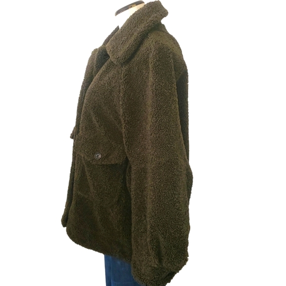 ZARA Jackie Army Green Oversized Teddy Faux Sherpa Cropped Jacket/Coat Women's M - Picture 4 of 12